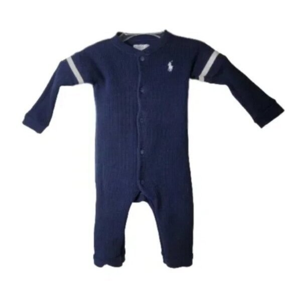 Ralph Lauren Waffle Thermal Romper Long Sleeve Size 9M - Picture 2 of 8